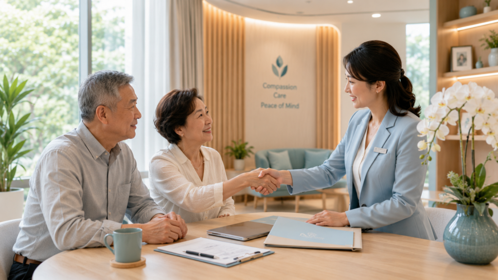Funeral consultant discussing pre-planning options with a family in Singapore