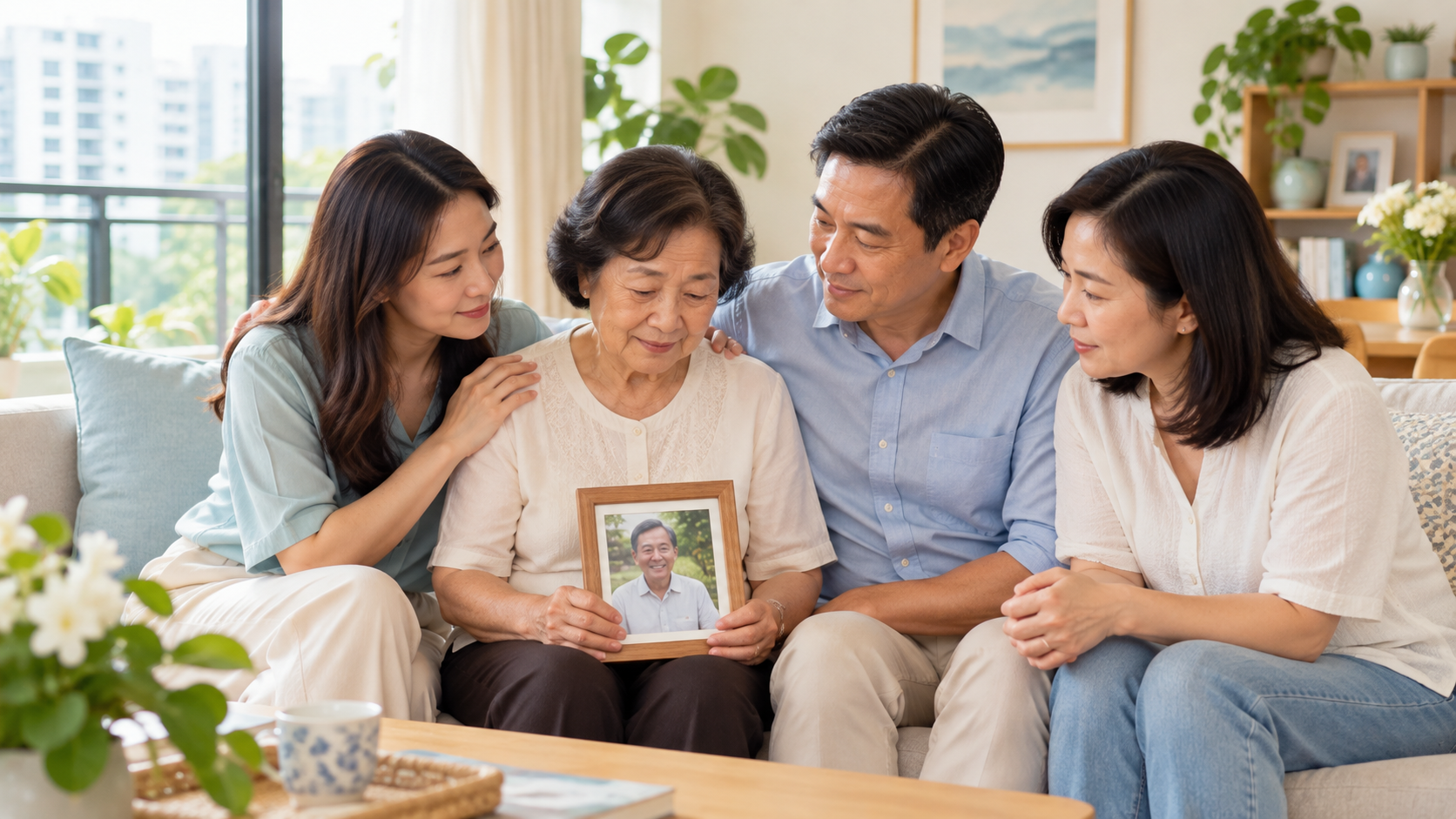 Family supporting one another while coping with the loss of a loved one